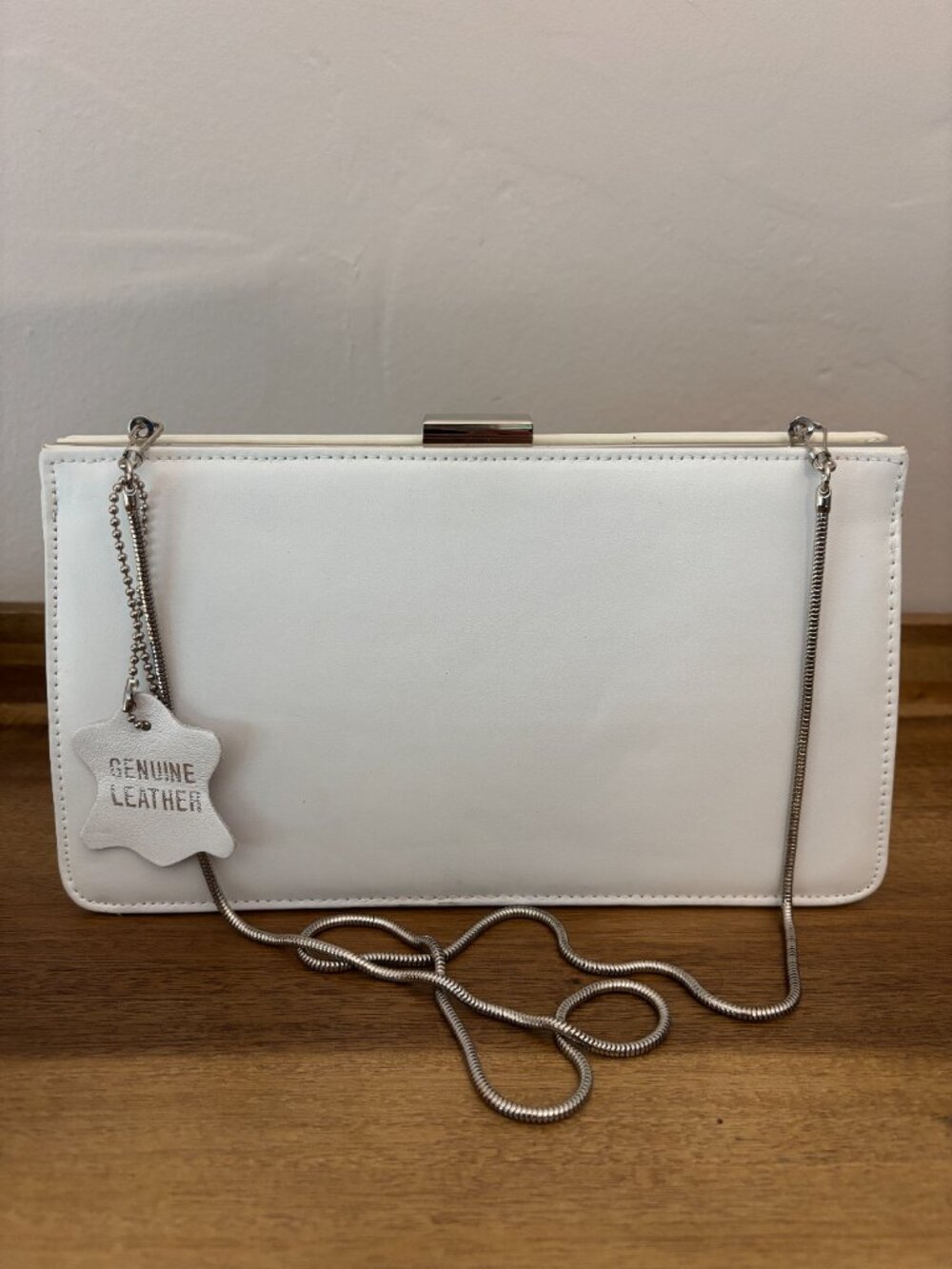 Giani Bernini White Leather Clutch Shoulder Bag
